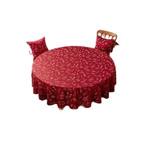 Red and gold Christmas deer round tablecloth with matching throw pillow cases