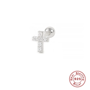 Minimalist S925 sterling silver cross stud earring with sparkling cubic zirconia stones