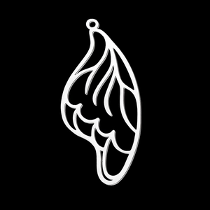 Macro detail of hollow butterfly wing pendant crafted in polished stainless steel