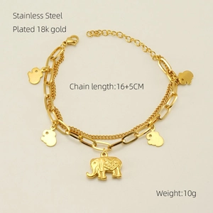 Détail du bracelet éléphant double couche en acier inoxydable avec placage en or 18 carats