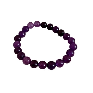 Minimalist purple natural stone beaded bracelet with polished round crystal gems