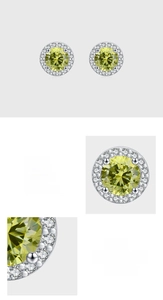 Detail of S925 sterling silver stud earrings with yellow round cut pave-set zircon stones