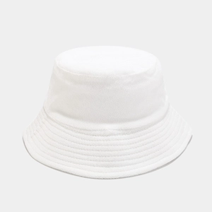 Close-up of white terry cloth bucket hat showing high-quality woven texture and stitching