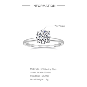 Detailed infographic of 925 sterling silver solitaire ring with S925 hallmark and specs
