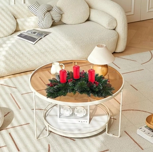 Christmas candle holder with three red candles, artificial pine needles and red berries decor