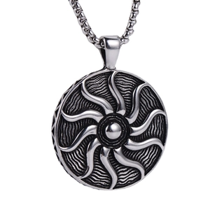 Hiphop sun god pendant necklace in antique silver finish for men made of stainless steel