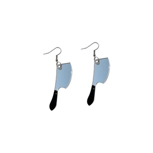 Creative knife drop earrings with silver mirror acrylic blades and black handles