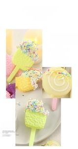 Macro shot of macaron-colored candy and ice cream ornaments for Christmas trees