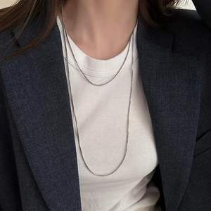 Double Layered Snake Chain Necklace Copper Minimalist Long Sweater Chain For Women Elegant Metallic Jewelry