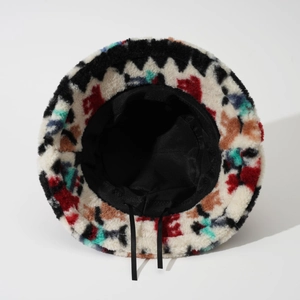 Chapeau bob en laine d'agneau épaisse avec motif géométrique coloré et cordon réglable