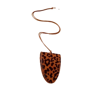 Faux leather leopard print magnetic glasses case necklace with brown cord strap