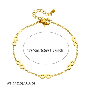 Gold-plated stainless steel bracelet with infinity symbols and adjustable clasp closure