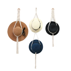 Boho-Hutständer-Set aus Baumwollseil mit vier Ebenen und natürlichem Holzring