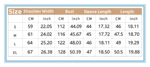 Detailed size guide table for women's crochet beach cover-up with metric and imperial units