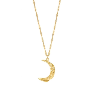 Elegant gold plated crescent moon pendant necklace with hammered texture for women