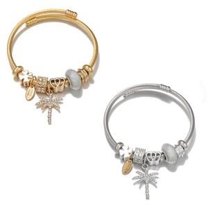 DIY summer stainless steel bracelets with coconut tree charms in gold and silver finish
