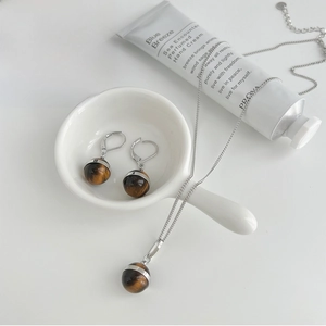 Luxury tiger eye stone jewelry set including vintage sphere earrings and necklace