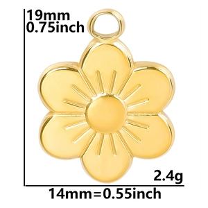 18k gold plated stainless steel flower pendant with dimensions 19mm by 14mm for DIY jewelry