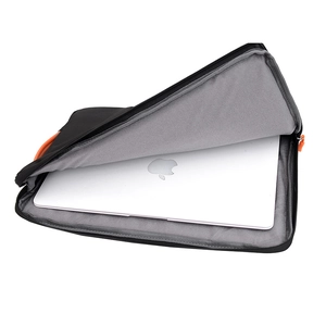 Black slim business laptop sleeve with orange handle and plush lining for 13-14 inch laptop