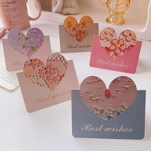 Greeting Card Heart Shaped Oil Painting Relief Flower Landscape Birthday Valentine Mother Day Cardstock Stationery