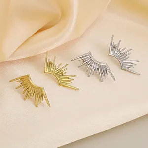 Sunburst Radiant Line Earrings Stainless Steel Gold Plated Geometric Sun Rays Statement Fashion Jewelry For Women