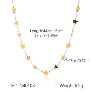 Detailed view of 44cm stainless steel gold star necklace with 5cm extension chain
