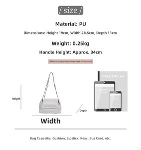 Detailed size specifications for the stylish chain shoulder bag with dimension markings