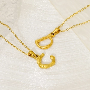 18k gold plated stainless steel necklaces with letter C and D bamboo texture pendants