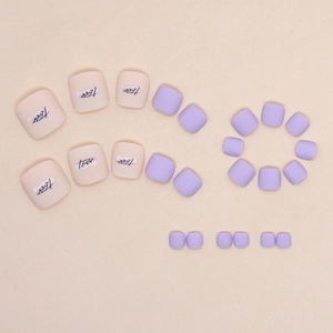Matte purple and pink press-on toenails with love letter design for sweet women