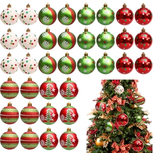 Shatterproof green and red Christmas ball ornaments with festive glitter patterns