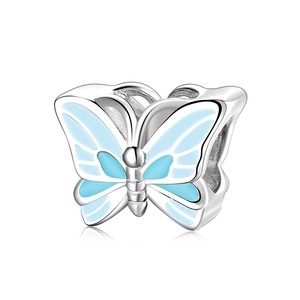 Charm Farfalla Blu Perlina Argento Sterling 925 Smalto Animale Accessorio Per Creazione Bracciali Fai Da Te