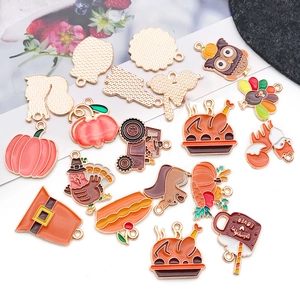 Assorted Thanksgiving enamel charms set with pumpkin squirrel and turkey designs for DIY crafts
