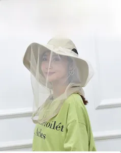 Breathable khaki sun hat for women featuring a 360-degree protective mosquito mesh veil