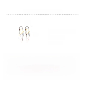 Detailed view of colorful glass bead tassel earrings with dimensions 8x2cm on white background