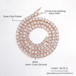 Detail of rose gold tennis chain with 4mm AAA+ cubic zirconia and polished mirror finish