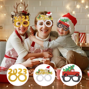 Glittery Christmas party glasses frames for kids with elk and festive motifs