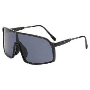 Outdoor sport sunglasses with black splash pattern frame and dark grey unibody lens