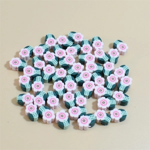 Close-up of handmade 10mm polymer clay flower beads for DIY jewelry and crafts