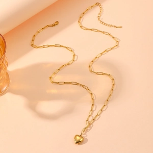 Elegant gold heart pendant necklace for women with rectangle link chain and lobster clasp