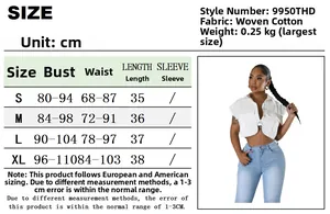 Tableau des tailles détaillé pour la veste chemise courte en coton avec mesures du buste