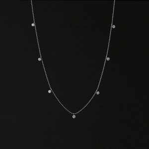 Shining Round Zircon Pendant Necklace Titanium Steel Silver Color Beaded Clavicle Chain Jewelry For Women