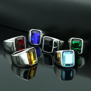 Heren Titanium Staal Ring Grote Rechthoekige Edelsteen Emerald Cut Gepolijste Band Ring Eenvoudige Robuuste Heren Sieraden