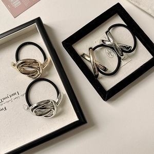 Modern metallic knot hair ties set in gold and silver finish with elastic bands