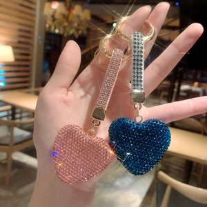 Sparkling crystal heart keychain with rhinestones for women handbags in pink and blue