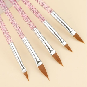Lot de 5 pinceaux de nail art professionnels avec manches à paillettes roses et nylon