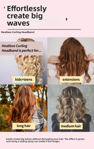Detailed grid showing heatless hair curler results on long and medium hair types