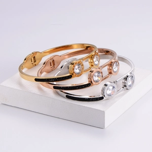 Titanium steel bangles with Roman numeral engraving and brilliant zircon crystals