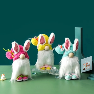 Décoration De Gnome De Pâques Poupée Tomte Sans Visage Oreilles De Lapin Avec Carotte Barbe Longue Pour Fenêtre