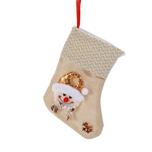 Chaussette de Noël avec bonhomme de neige 3D et paillettes dorées pour décoration de fête