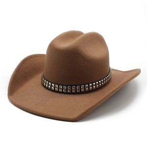 Cappello Da Cowboy Occidentale In Feltro Di Lana A Tesa Larga Cintura Con Borchie Quadrate Retro Jazz Fedora Per Uomo Donna